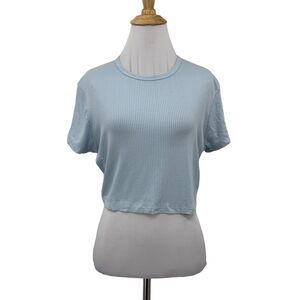 SWS Essentials Ribbed Crop Top Womens XL Extra Large Breeze Blue Short Sleeve